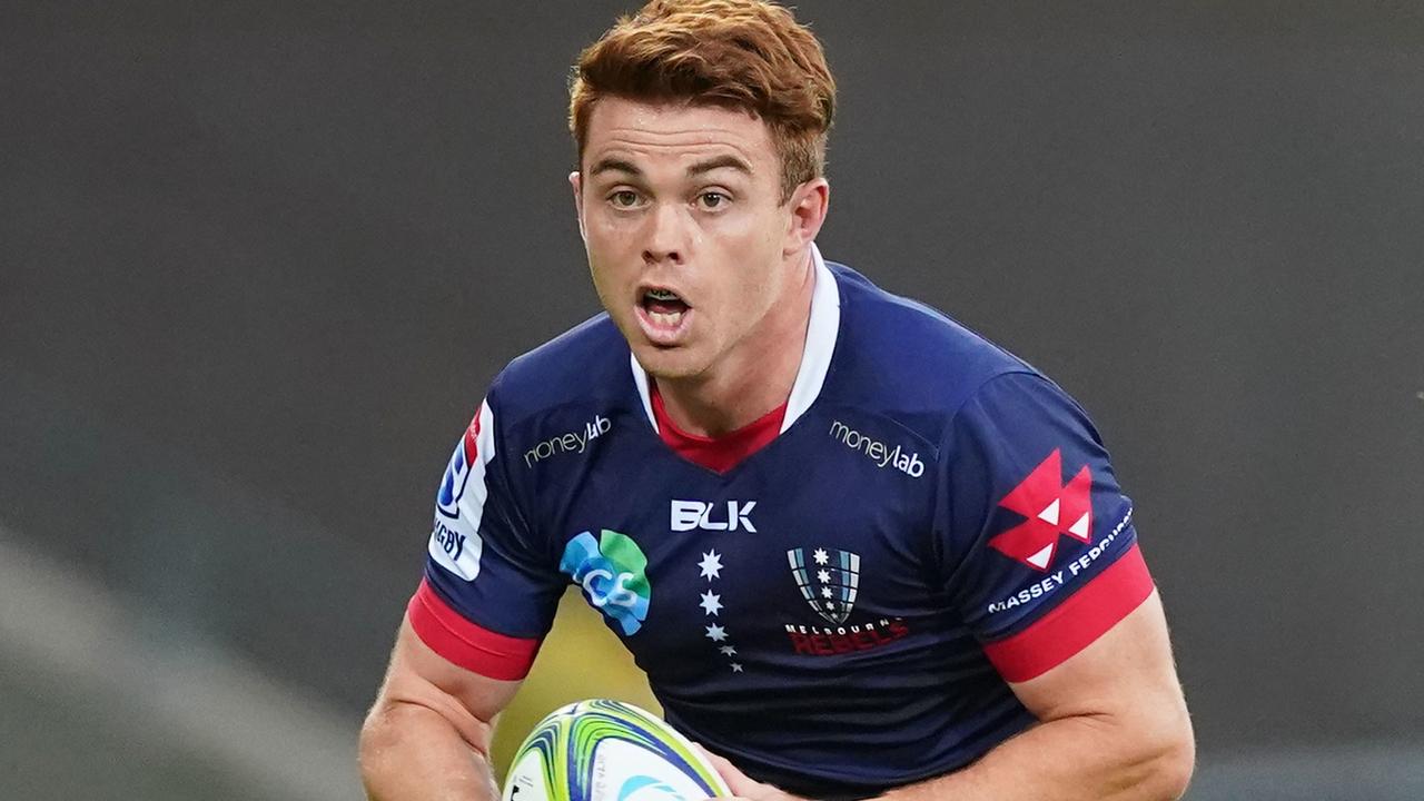 Andrew Kellaway of the Rebels runs with the ball during a Super Rugby match.