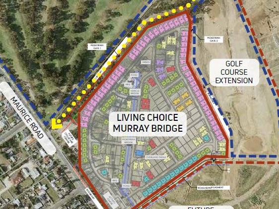 Plans for a 229-home over-50s lifestyle resort at Murray Bridge by Living Choice. The golf course runs up to the left.