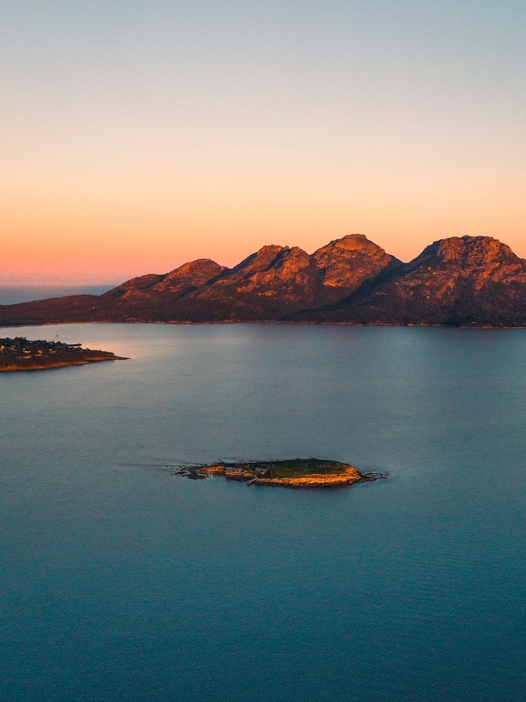 Picnic Island at Coles Bay is in the new Qantas in-flight safety video. Picture: Supplied