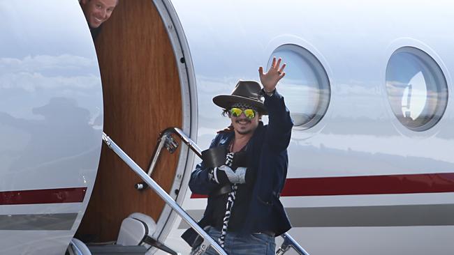 Johnny Depp at the Brisbane Airport. Pic Annette Dew