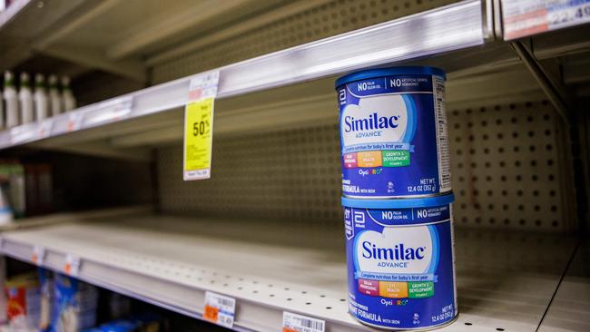 Shelves normally meant for baby formula sit nearly empty at a store in downtown Washington, DC, on May 22, 2022. Picture: Samuel Corum / AFP