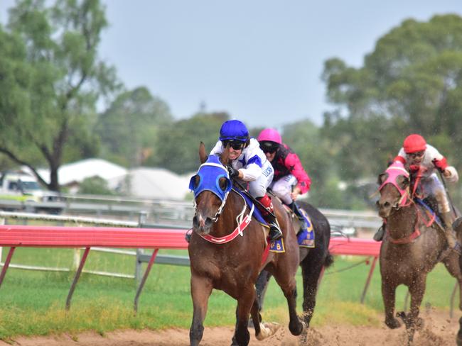 Dakota Graham rides to victory on Bevan Johnson's Fab's Cowboy in the Bendemere Constructions 1000m Bendemere Cup Open Plate. Photo: Marguerite Cuddihy