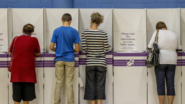 Polling booths at Labrador State School for the 2019 Australian federal election. Picture: Jerad Williams