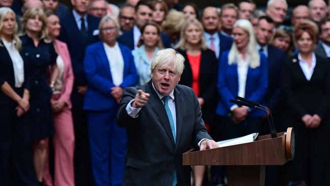 Britain's then prime minister Boris Johnson delivers his final speech outside 10 Downing Street. Picture: AFP.