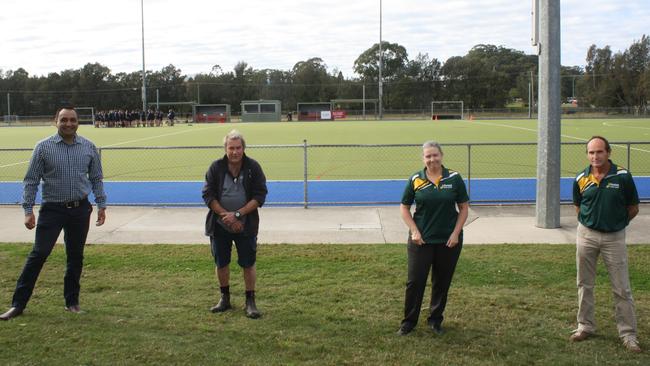 Member for Coffs Harbour Gurmesh Singh with (from left) board member Glenn Gallatly, secretary Debbie Baldwin and president Graham Robinson. Photo: Craig McTear