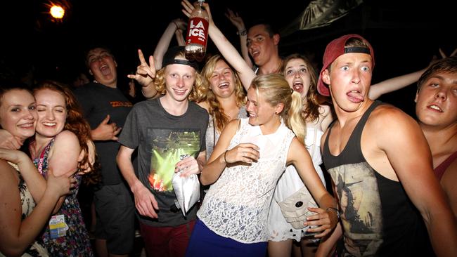 Schoolies celebrate the end of Year 12 in 2012 at Main Beach Park in Byron Bay.