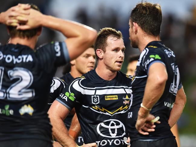 Round 3 match of the NRL Telstra Premiership between the North Queensland Cowboys v Cronulla Sharks from 1300 Smiles Stadium, Towsnville. Cowboys Michael Morgan after a Sharks try. Picture: Zak Simmonds