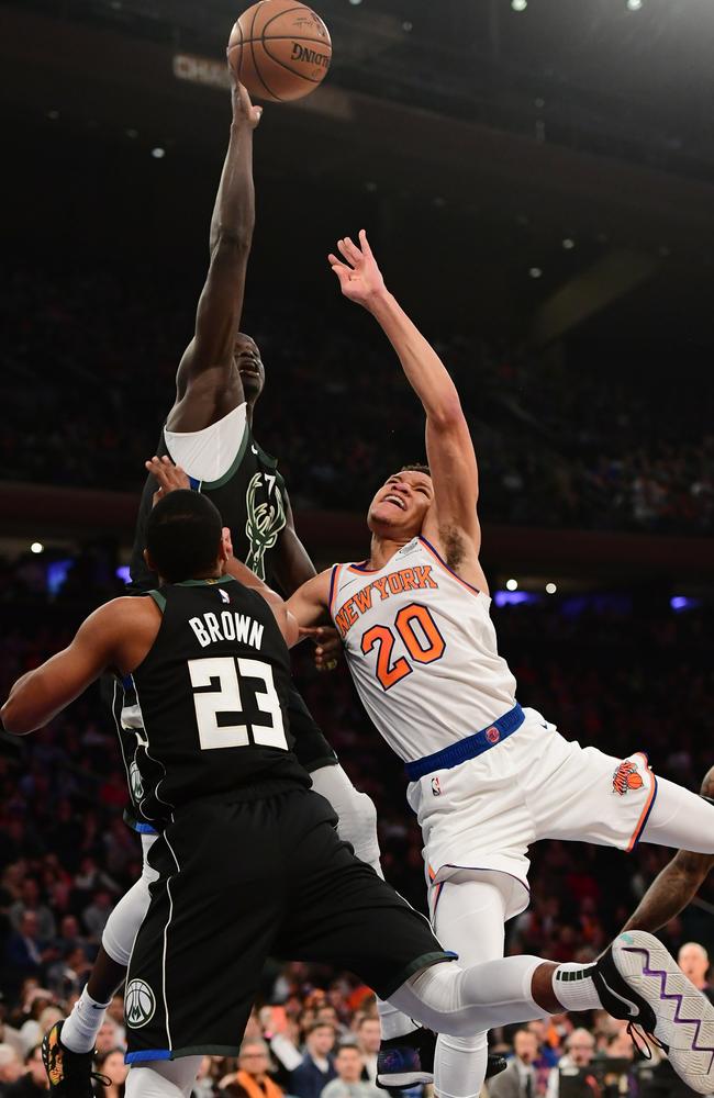 Thon Maker attempt a shot against the New York Knicks in December. Picture: AFP