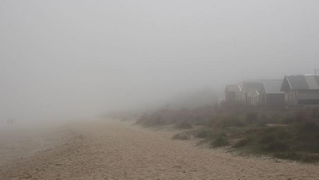 A blanket of thick fog rolled in over Port Phillip Bay on Sunday afternoon to completely engulf many of Melbourne’s bayside suburbs. Picture: Chelsea SES