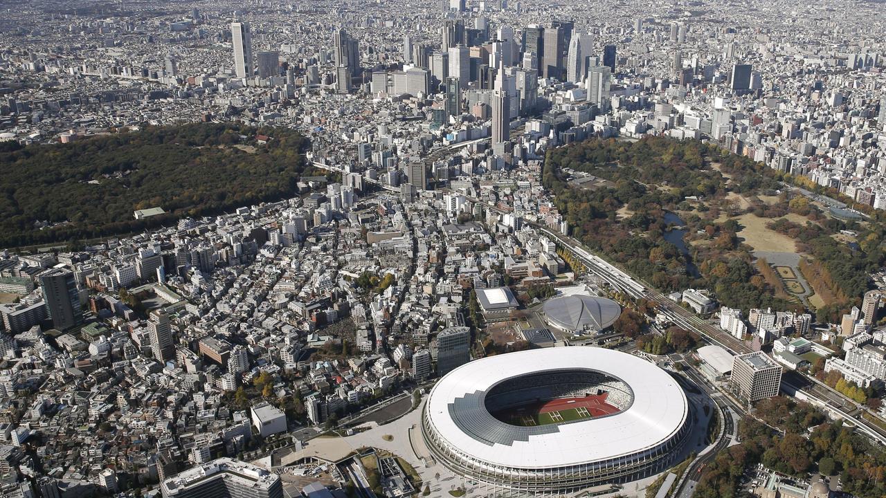 Japan’s new national stadium that will host many of the events was completed last month. Picture: Kyodo News via AP