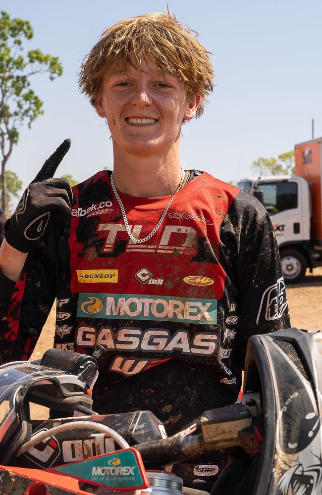 Ky Woods #2 winner of 125 cx from NSW at the 2023 KTM Australian Junior Motocross Championships, Darwin, NT, Australia. Picture: Pema Tamang Pakhrin