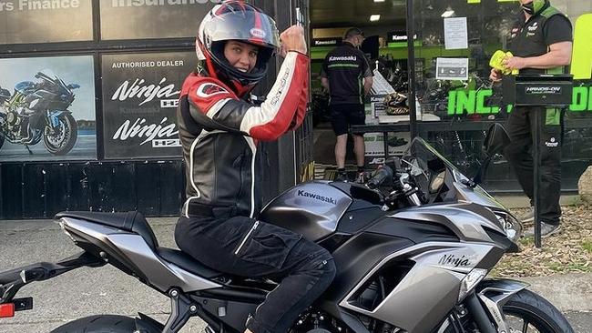 Anderson made an impassioned plea for the return of her Kawasaki 650 Ninja motorbike Picture: Supplied/Instagram