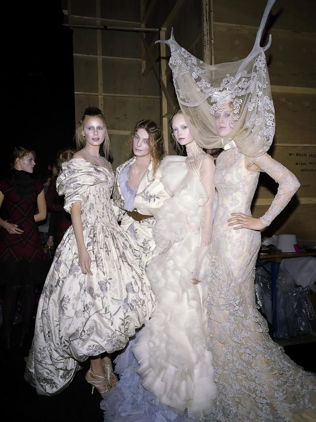 Models Hana Soukupova, Daria Werbowy, Gemma Ward and Raquel Zimmermann wear Alexander McQueen’s Widows of Culloden collection of autumn–winter 2006–07. Picture: Robert Fairer