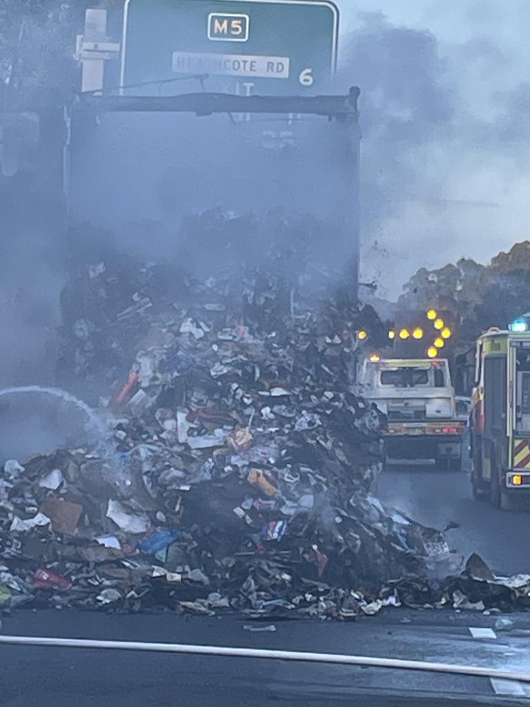 The truck is believed to have been carrying recycled rubbish. Picture: Twitter/X