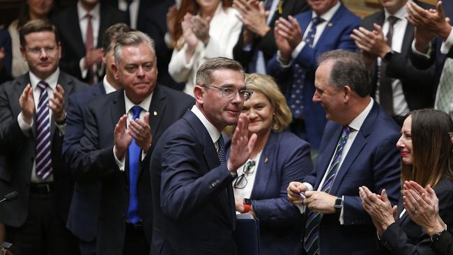 After 13 years in NSW parliament, Dominic Perrottet gives his final speech and his farewelled and applauded by cross-party colleagues. Picture: John Appleyard