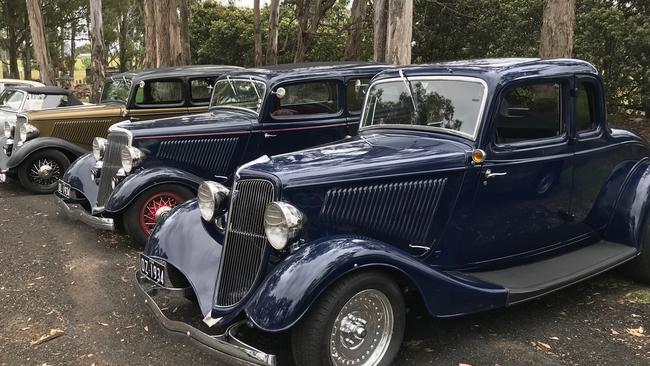 Some of the classic vehicles at Charles Seaberg’s funeral.