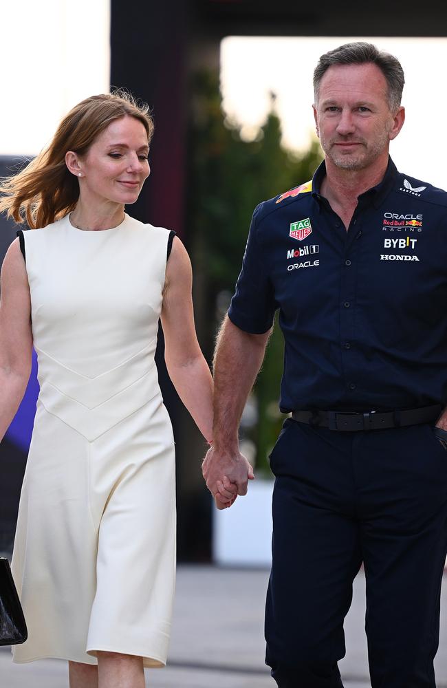 Questions are swirling about whether Red Bull Racing team principal Christian Horner will be joined by his wife Geri Horner, former Spice Girls member, at Melbourne’s Grand Prix. Picture: Getty Images