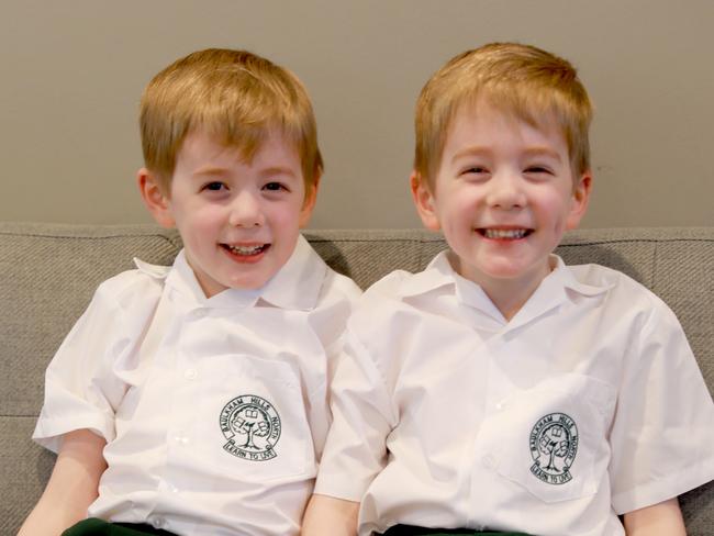 The Coleman twins in their school uniforms.