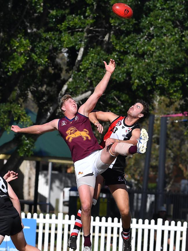 Palm Beach Currumbin ruckman Jonathan Croad goes to work. Picture, John Gass