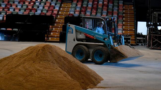 The first load of dirt ahead of the PBR finals at the Townsville Entertainment Centre. Picture: Evan Morgan