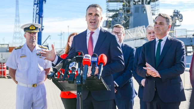 Premier Peter Malinauskas after signing the cooperation agreement with Defence Minister Richard Marles at the Osborne Naval Shipyard. Picture: NCA NewsWire / Brenton Edwards