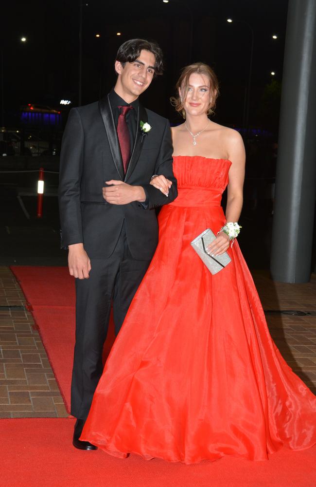 Toowoomba school formals. At the 2023 St Ursula's College formal is graduate Claire Harvey with her partner Charlie Coorey. Picture: Rhylea Millar