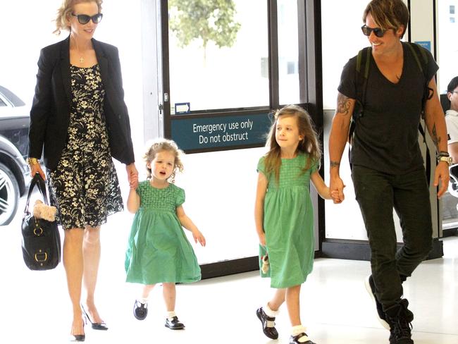 Nicole Kidman and Keith Urban with their daughters Faith and Sunday in 2014. Picture: INF