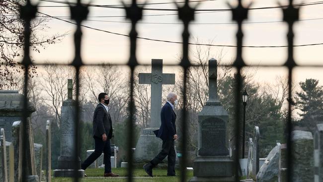 Joe Biden arrives for mass at St Joseph on the Brandywine Roman Catholic Church on Monday (AEDT) Picture: Getty Images