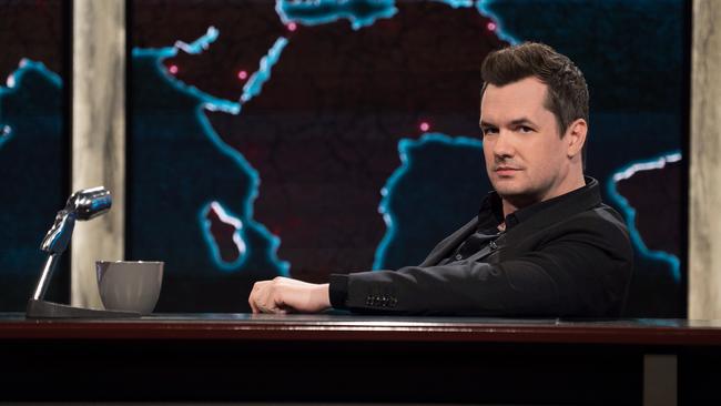 Australian comedian Jim Jefferies on the set of his US comedy talk show.