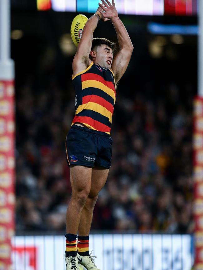 Josh Rachele drops a crucial mark close to goal against Essendon. Picture: Mark Brake