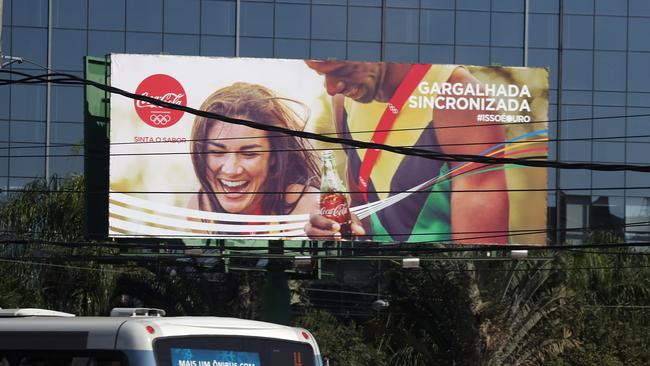 Michelle Jenneke on a billboard on the streets of Rio de Janeiro, Brazil during the 2016 Olympics. Picture: Alex Coppel.