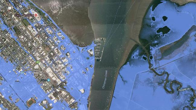 The Coastal Risk sea level rise mapping tool shows much of Cairns flooded under a high level scenario.