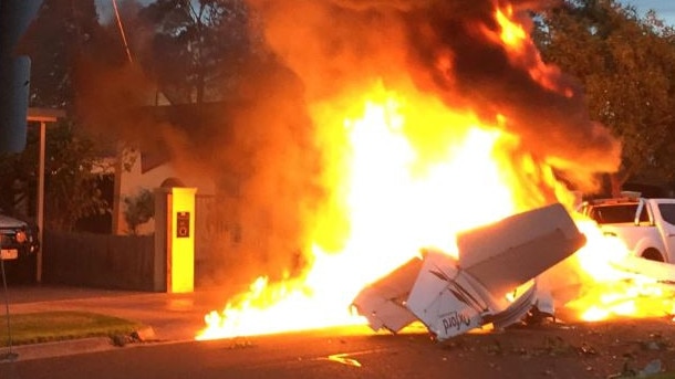 The light plane ablaze. Picture: Channel 7