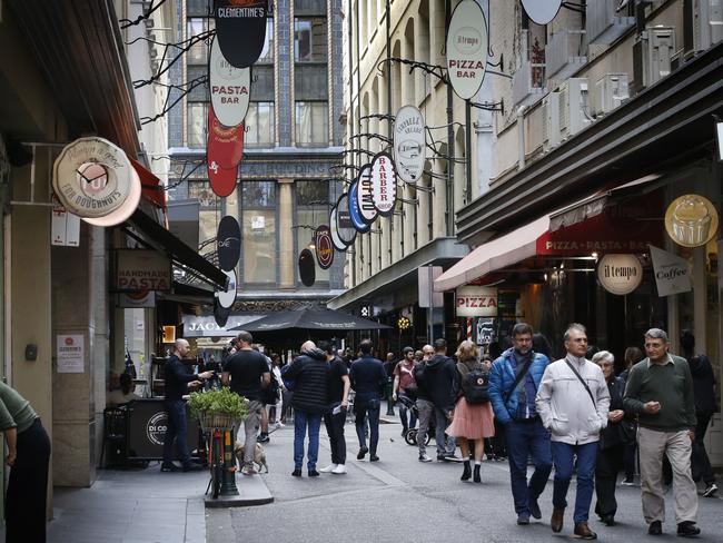 Five cafes and restaurants on Melbourne’s famous laneway, Degraves St, have been accused of short-changing their workers. Picture: David Caird