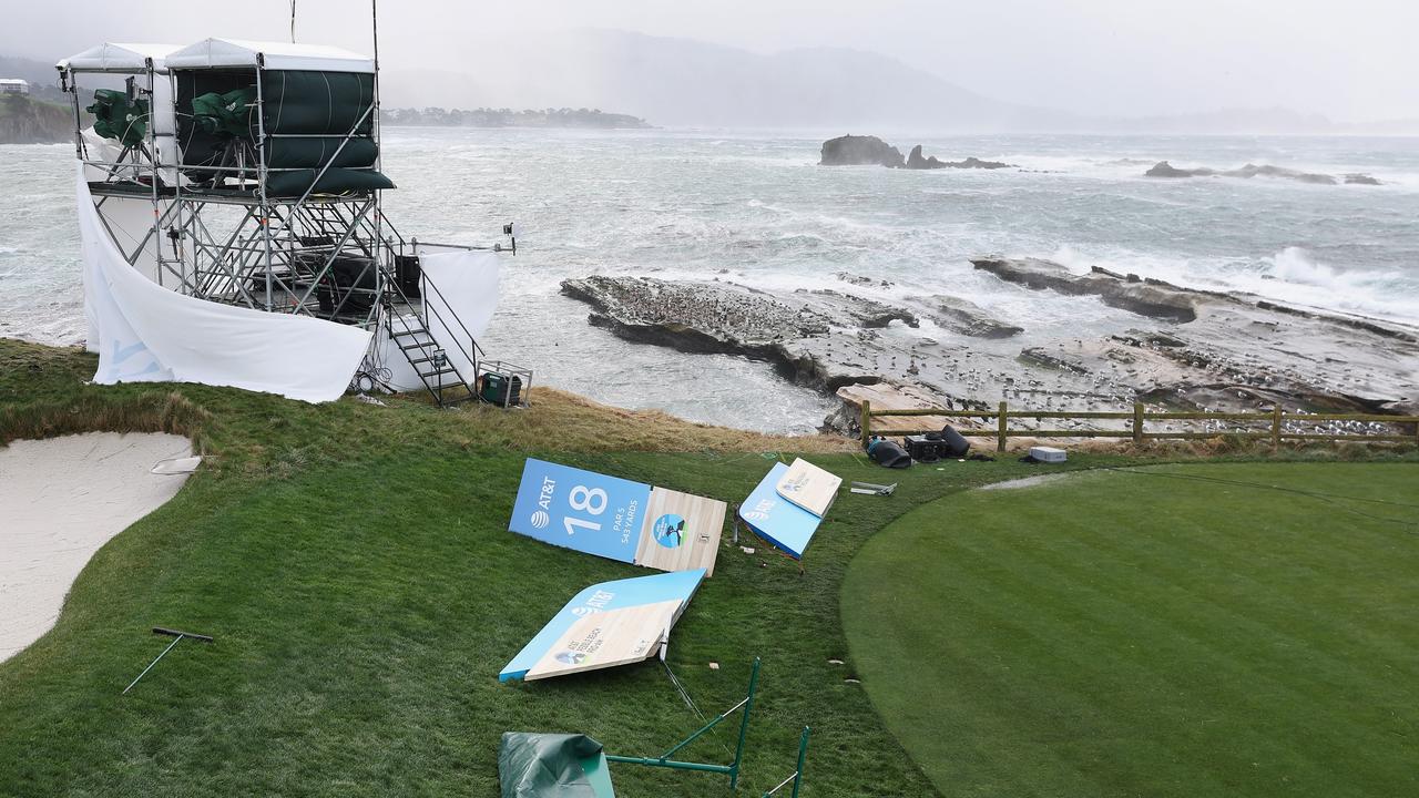 PEBBLE BEACH, CALIFORNIA - FEBRUARY 04: High winds postponed play on Sunday.
