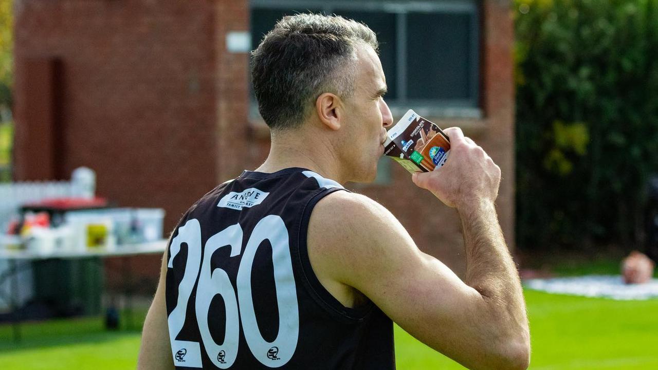 South Australian Premier Peter Malinauskas gets on the choccy Milk bandwagon while playing for Adelaide University Football Club on the weekend. Picture: marmalade_aus/ Instagram,