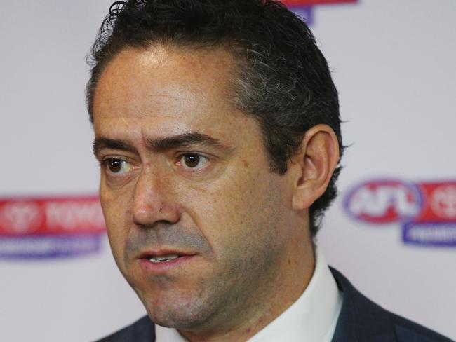 MELBOURNE, AUSTRALIA - JUNE 28:  Simon Lethlean speaks to the media during a press conference after the Bachar Houli Tribunal Decision at AFL House on June 28, 2017 in Melbourne, Australia.  (Photo by Michael Dodge/Getty Images)