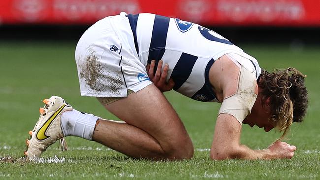 Mark Blicavs was left sore after being kneed. Picture: Michael Klein