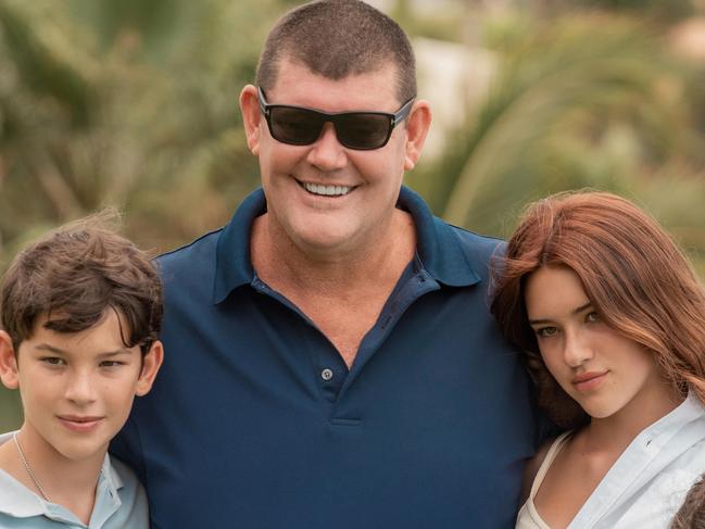 ## ONLINE version - Caption must state 'Courtesy of The Australian' ##  24/06/2022: Australian billionaire businessman James Packer with his children Jackson (12yo), Indigo (13yo) and Emmanuelle (9yo) at their luxurious mansion in Cabo San Lucas, Mexico. PIC: Ana Badillo/The Australian