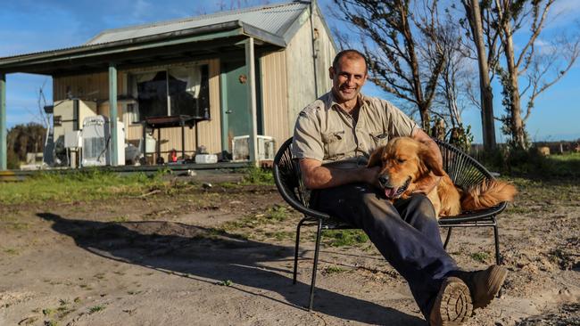 Wairewa vegetable farmer Matt Zagami and his dog OJ. Picture: Alex Coppel