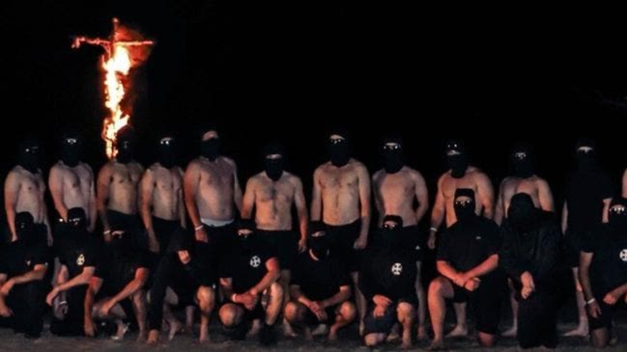 A neo-Nazi group outside the town of Halls Gap on Australia Day weekend 2021.