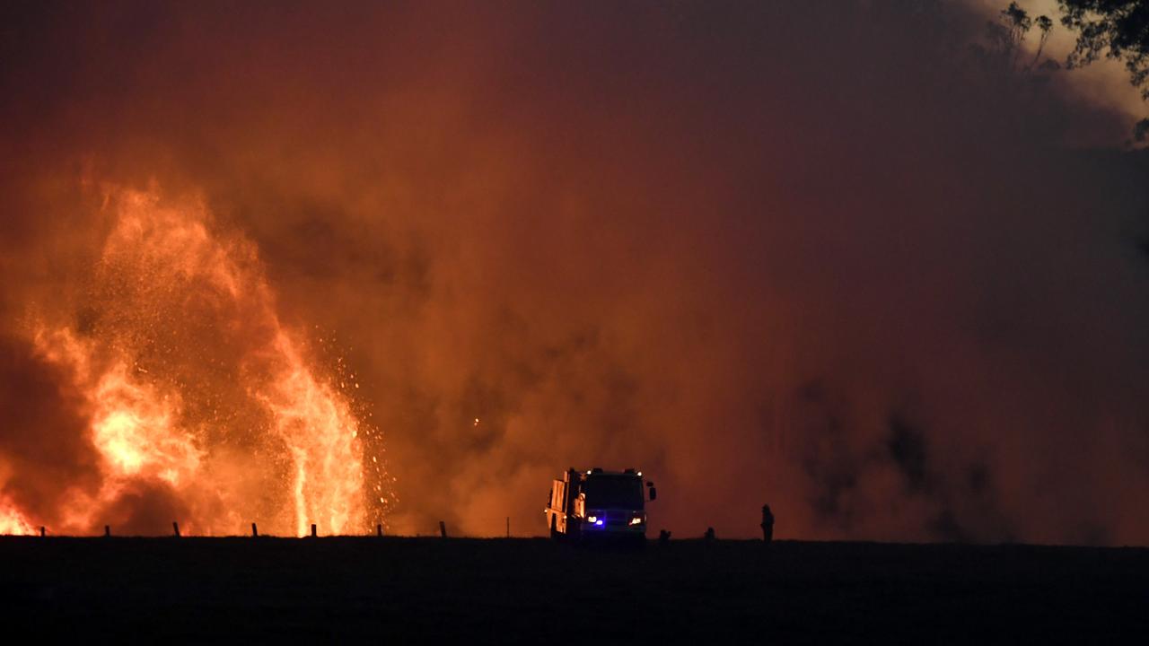 A large tree falls to the ground during a fire on flats towards Tabulam.