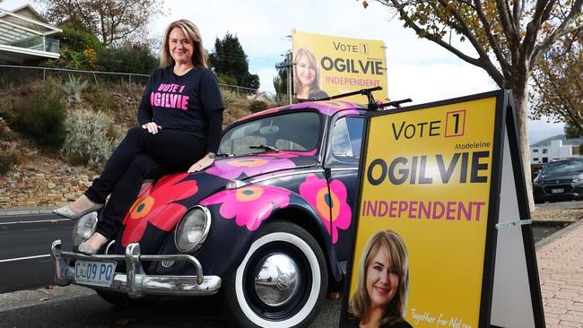 Independent candidate for Nelson Madeleine Ogilvie in Sandy Bay on Saturday ahead of Legislative Council elections for Nelson and Pembroke. Picture: NIKKI DAVIS-JONES