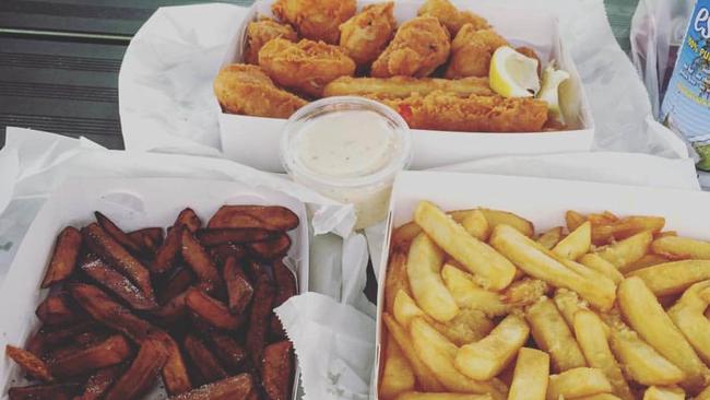 The delicious assortment of food at Kiwi fish n chips Broadbeach. Photo: Instagram/Jasychoo