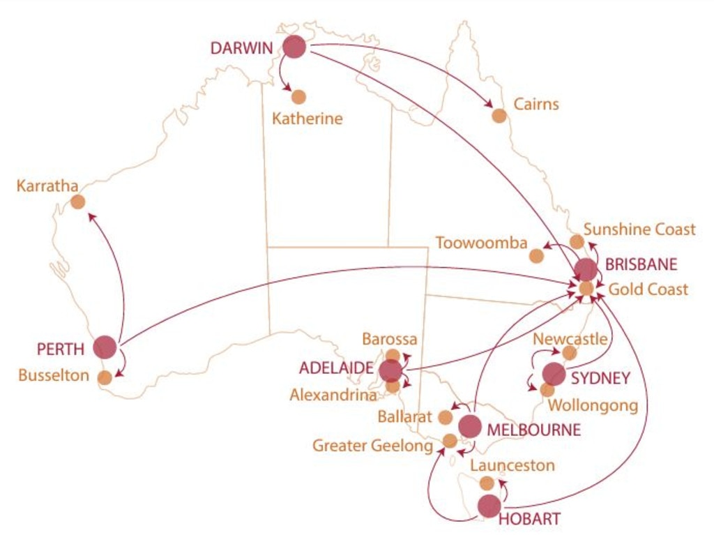 Young Aussies are leaving our capital cities in droves. Picture: Regional Movers Index