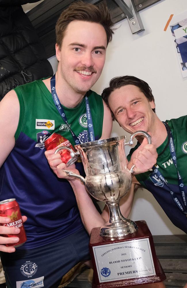 Football :GFL Grand Final day Senior footy grand final between St Mary's and Leopold 31 Trent McMullan and 44 Joshua Jaska Picture: Mark Wilson