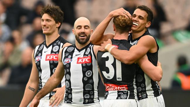 Collingwood forward Ash Johnson requires surgery on his leg after an incident in a practice match. (Photo by Quinn Rooney/Getty Images)