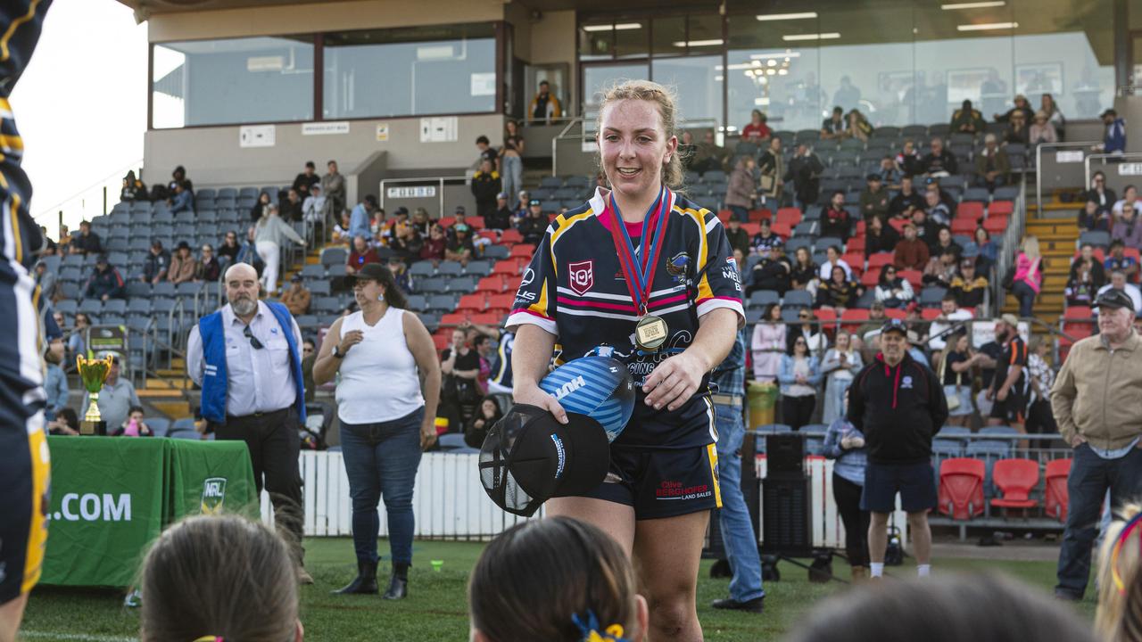 Eliza Morcom of Highfields against Gatton in TRL Women grand final rugby league at Toowoomba Sports Ground, Saturday, September 14, 2024. Picture: Kevin Farmer