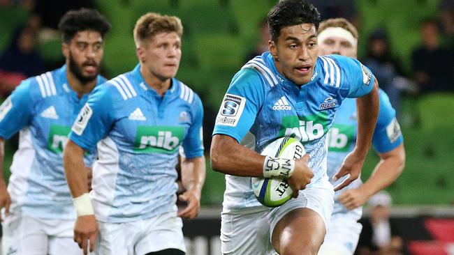 Rieko Ioane will look to add to his six tries against Australian opponents when the Blues take on the Reds. Picture: George Salpigtidis