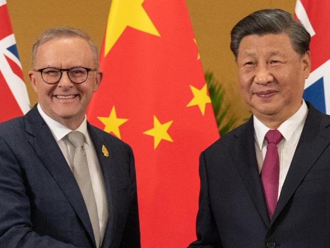 Australia's Prime Minister Anthony Albanese meets China's President Xi Jinping in a bilateral meeting during the 2022 G20 summit in Nusa Dua, Bali, Indonesia, Tuesday, November 15, 2022. Picture: Twitter